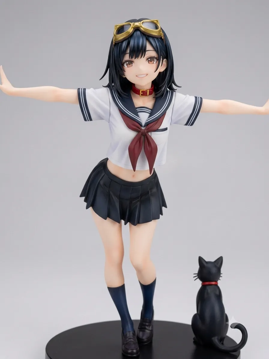 正統派セーラー服！…パンク娘と黒ニャンコ…フィギュア…黒