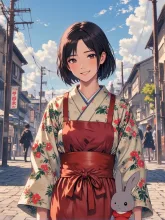 看板娘な紅夜さんと子うさぎ