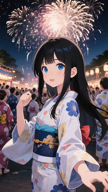 黒髪娘💕花火上がってるよ💕早く!早く❤️