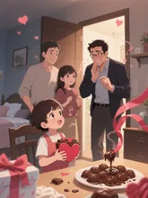 バレンタインの午後 小さな手で作った“ありがとう”が 家族の絆をそっと強くしていた🤍🍫✨ — やすこさんのAIイラスト