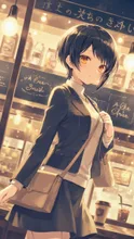 喫茶店の前を横切る女子