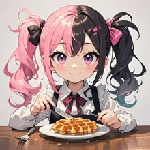 ワッフル....を食べる少女
