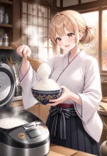 新米の湯気·茶碗によそう の投稿作品