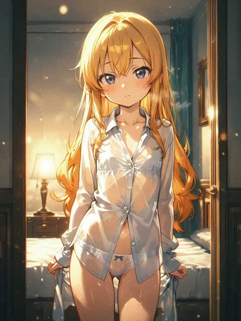 朝の光の部屋、透ける白い生地、ボタンを外した白いシャツ - 白い服