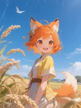 麦畑に雨
