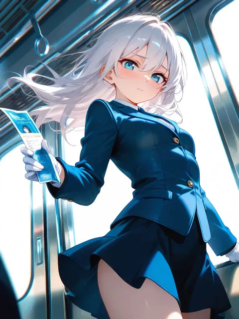 highres、sharp focus - 夜行列車の車掌