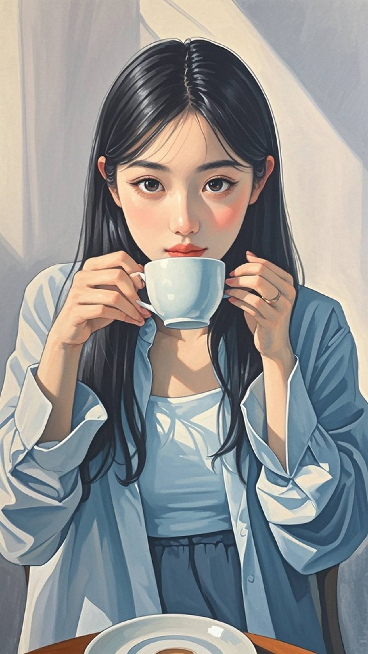 A lady sipping coffee — wutongshuさんのAIイラスト