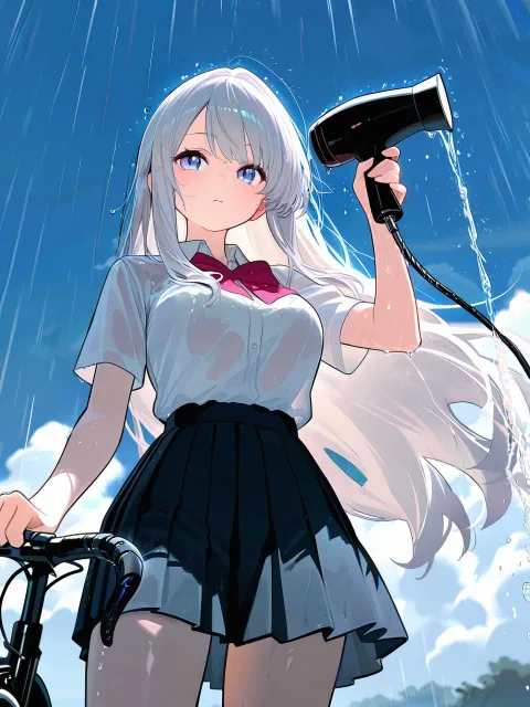 昨日、よく分からないサイトで買ったドライヤー、ずぶ濡れでも絶対乾くと書いていたわ!