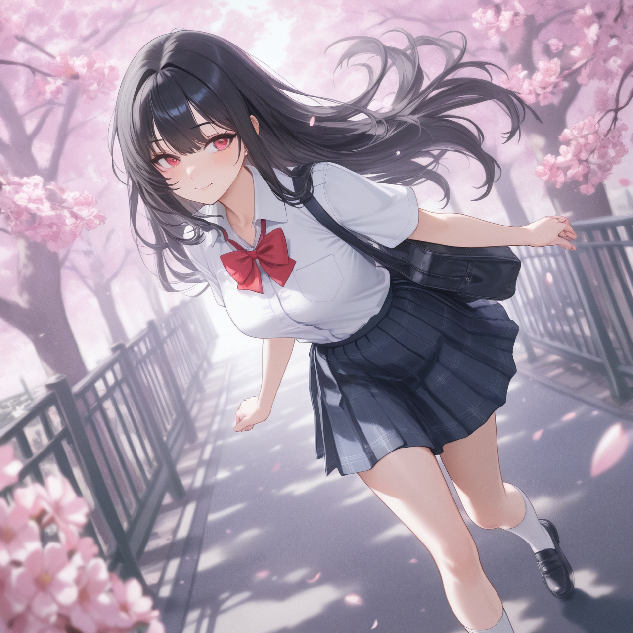 🌸桜咲くトンネルを校門に向かう美少女お嬢様の新学期を夢見る美少女お嬢様の私♡❣️💗💫