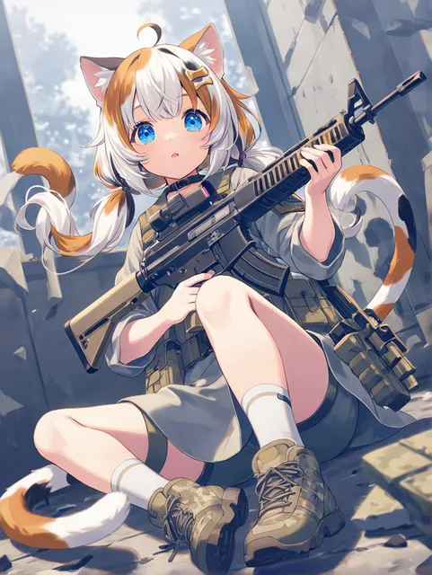 三毛色髪の戦闘少女(ライフル)