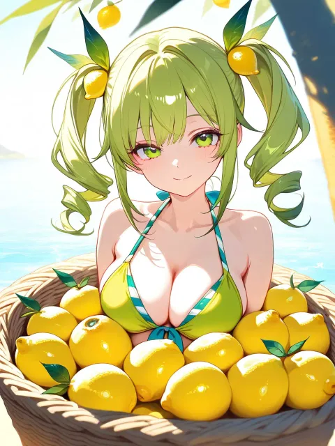 レモンの木、籠に山盛りのレモン - レモンの擬人化