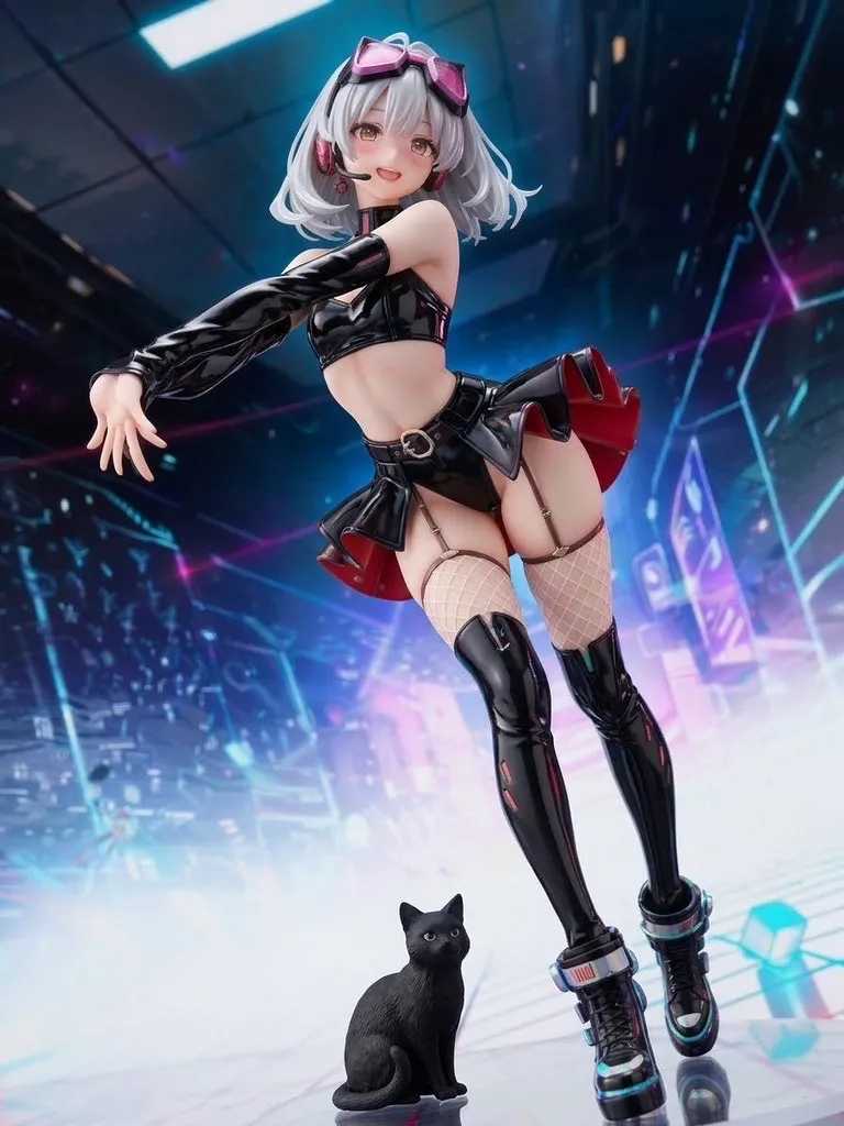 サイバーなeスポーツ会場にやってきた…パンク娘と黒ニャンコ…フィギュア…銀 — たくりんさんのAIイラスト