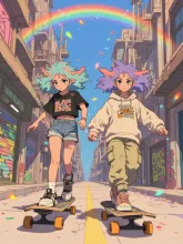 Rainbow Skateboarders — rei_26さんのAIイラスト
