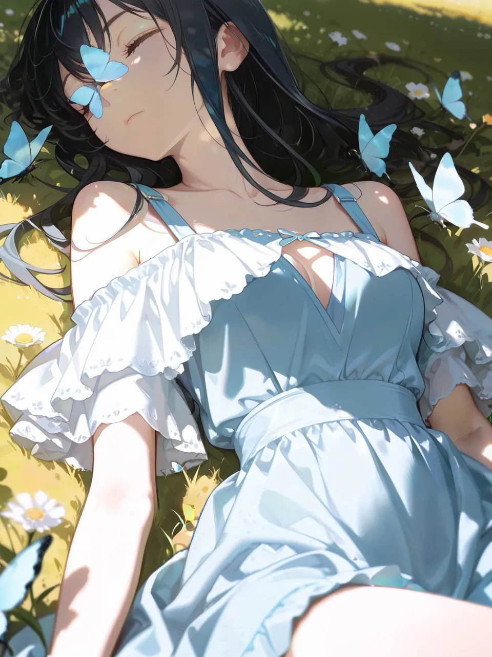 1girl、summer field - 白ワンピ