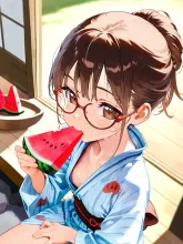 スイカと夏の女性·初夏チャレンジ の投稿作品