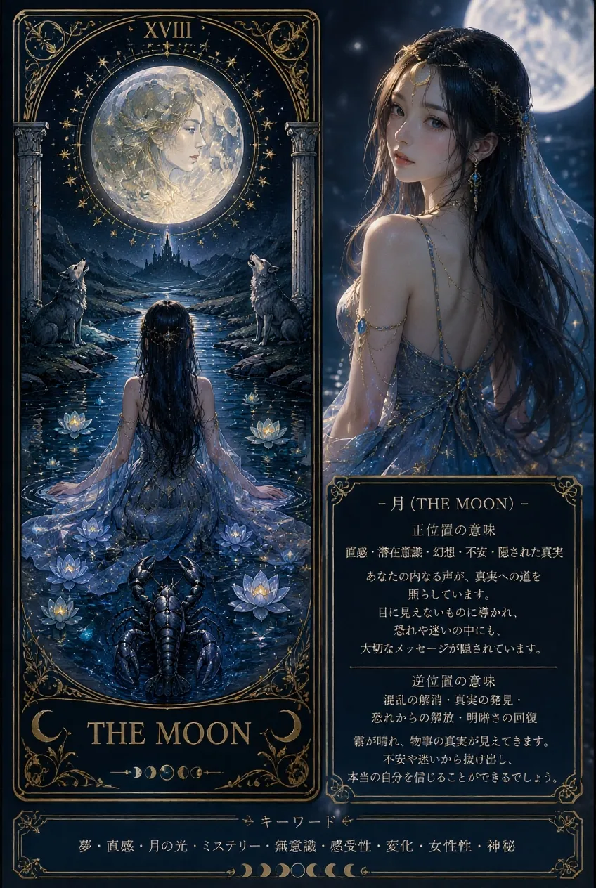カード MOON 真実と幻想の境界、無意識、秘密、直感