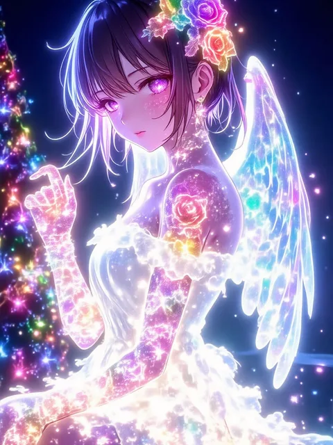 天使の女の子、まぶたを閉じる、翼を広げる、クリスマス