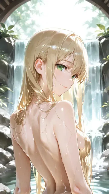 月明かり、18歳の美女、金色の髪、ストレートヘア、緑色の瞳