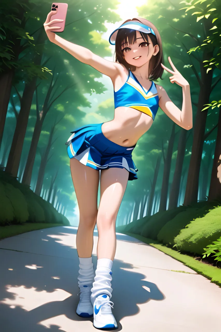 木漏れ日の下で自撮りするチアガール…茶