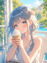 テラスでアイス