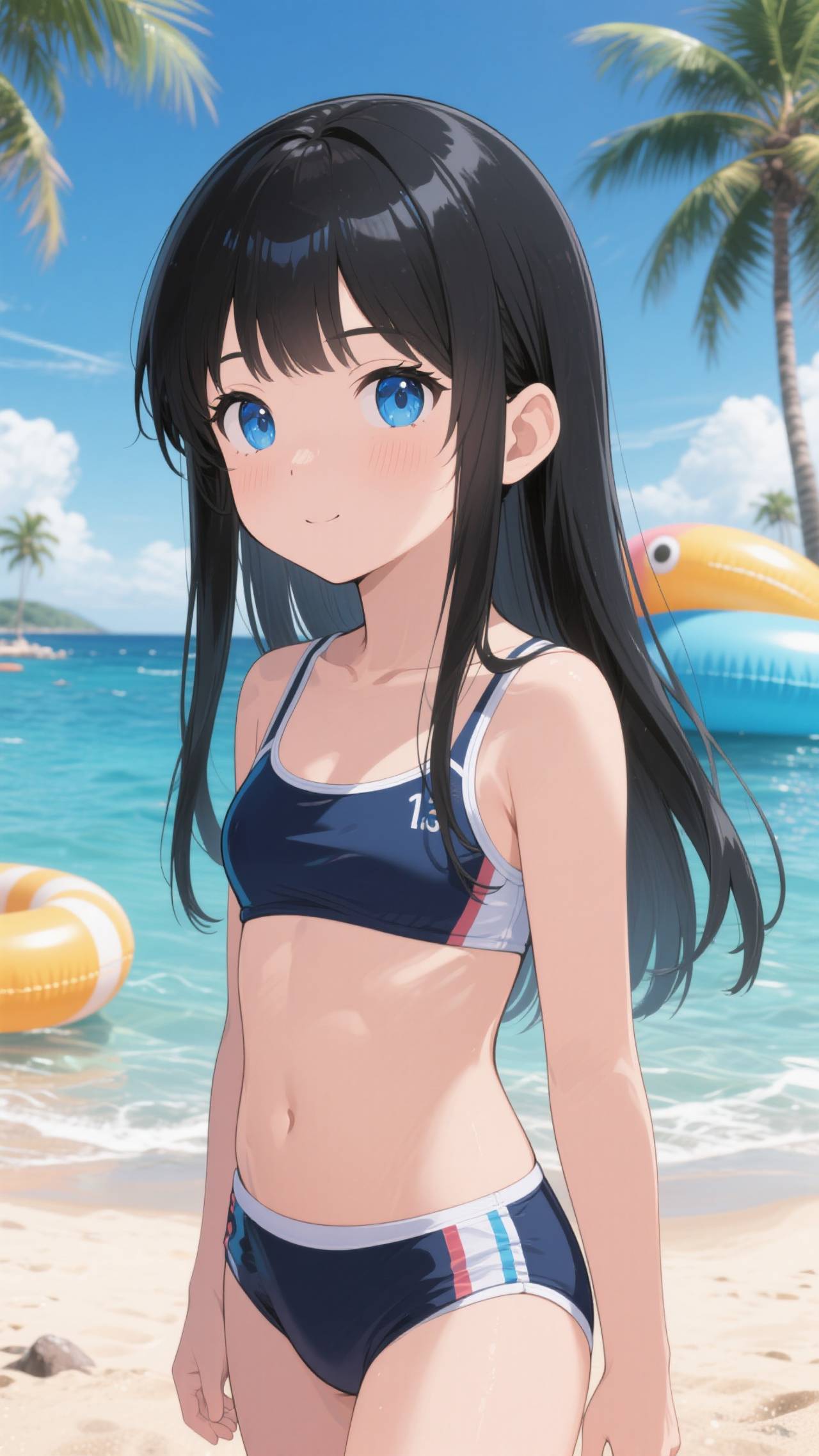 黒髪娘💕ビーチでも崩れない前髪❤️