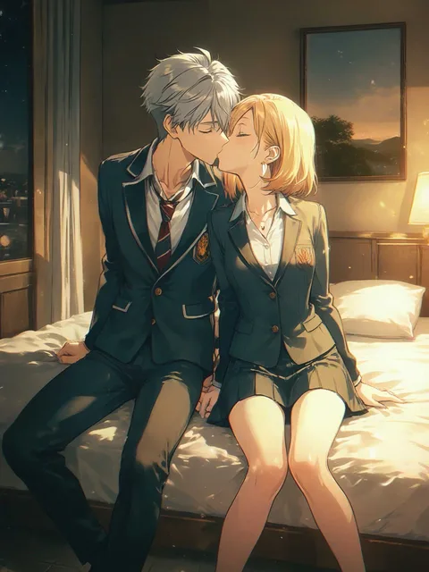 彼女の部屋でキス