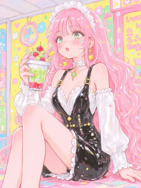 ピンクちゃんとパフェ