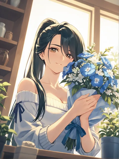 1周年記念に渡す花束を用意している