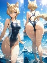 陰実 天賦ゼータ 競泳水着姿二態