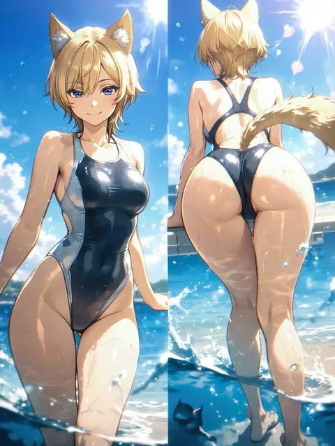 陰実 天賦ゼータ 競泳水着姿二態