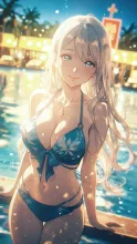 真夏のナイトプール·ネオン輝く夜のプール の投稿作品