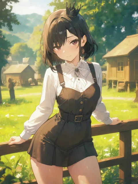 きちんとした服装、素朴な村娘の美少女、目線の高さから