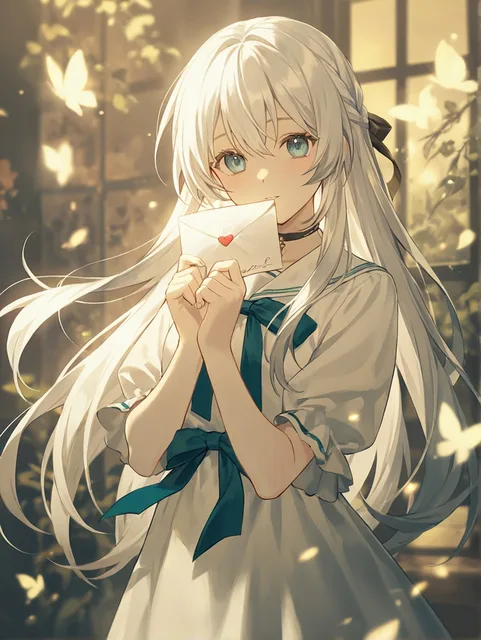ラブレターをもった白い髪の少女