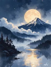 「月の寝息が聴こえる場所」 — 水墨画風アートのAIイラスト|SUPPART