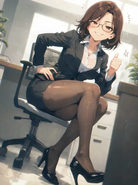 ダークブラウンヘア OLスーツの美女 眼鏡 秘書 - 秘書 vs 受付嬢