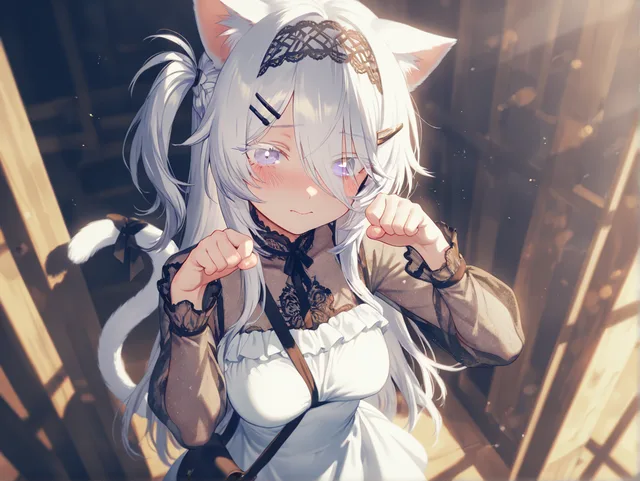 ちょっと恥ずかしく猫ポーズ