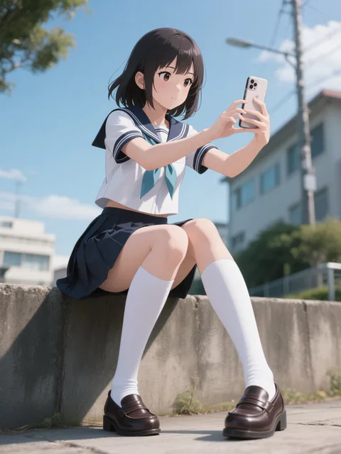 セーラー服、白いハイソックスとローファー