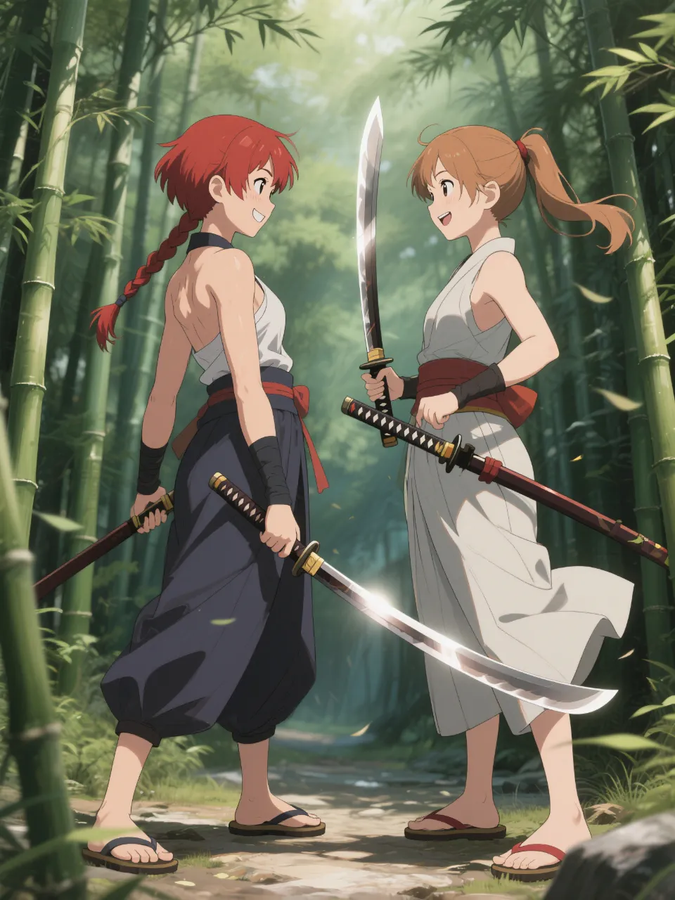 双子と竹林と真剣勝負