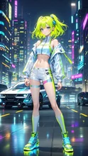 ネオンの光に包まれた、サイバーな夜の都市。