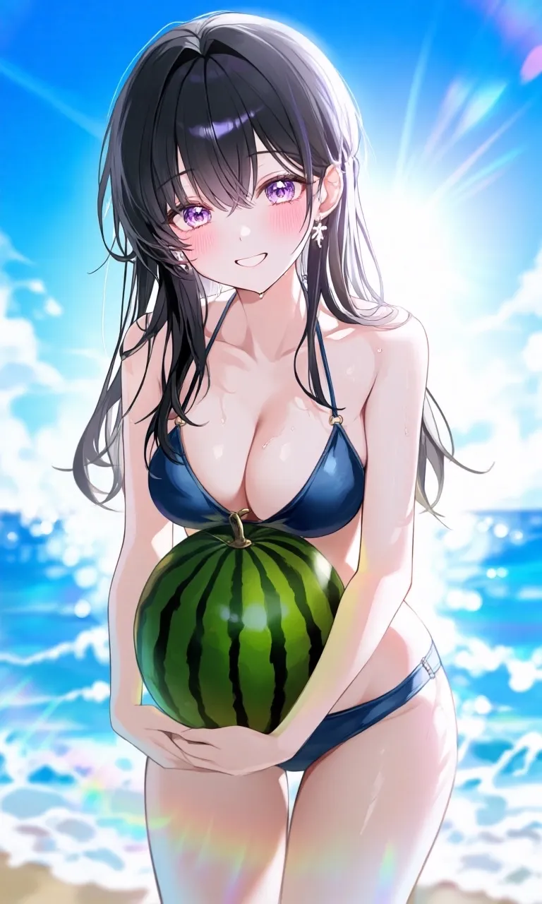 スイカと夏の女性