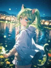 夜景と猫耳少女