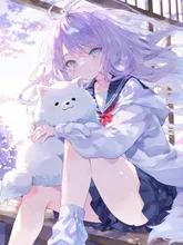 サモエドと女の子(2枚)