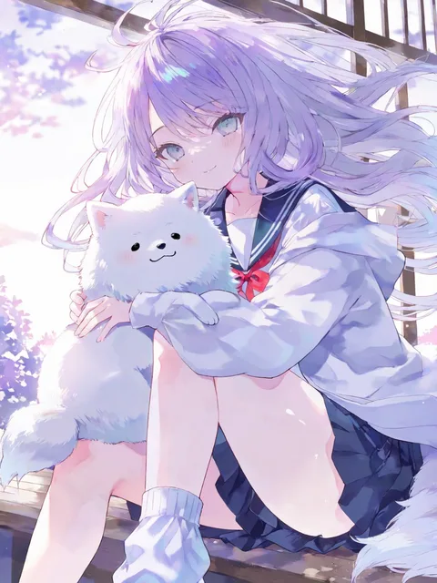 サモエドと女の子(2枚)