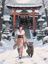 少女とタヌキ — ぽえみさんのAIイラスト