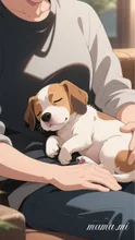 ご主人様の膝の上でぐっすり寝ているわんちゃん🐶