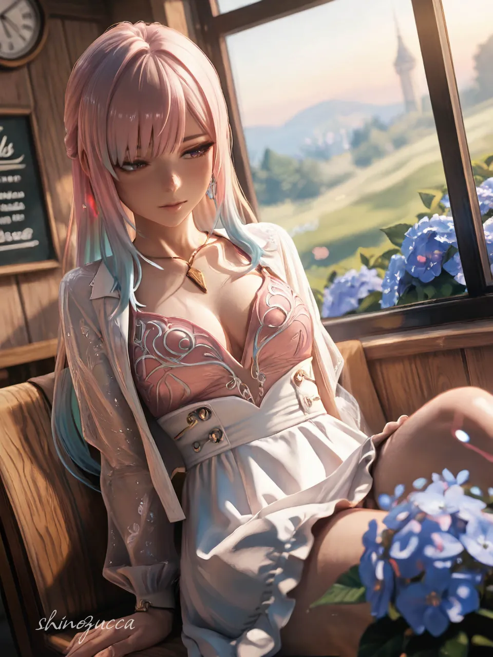 紫陽花の咲く喫茶店 — shinozuccaさんのAIイラスト
