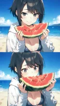 スイカと夏の女性·初夏チャレンジ の投稿作品