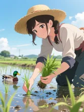 田植えとカルガモ