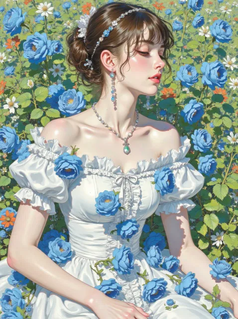 ピエール=オーギュスト・ルノワールが青い薔薇がモチーフのドレ…
