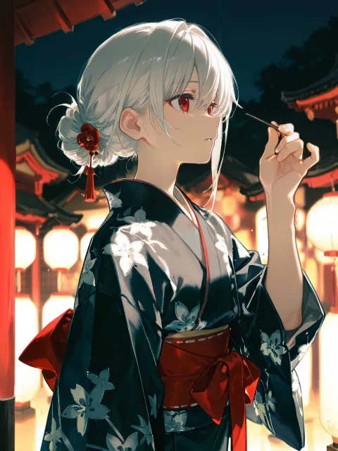 彼岸花モチーフ 白髪の子は白×赤、黒髪の 子は黒×深紅